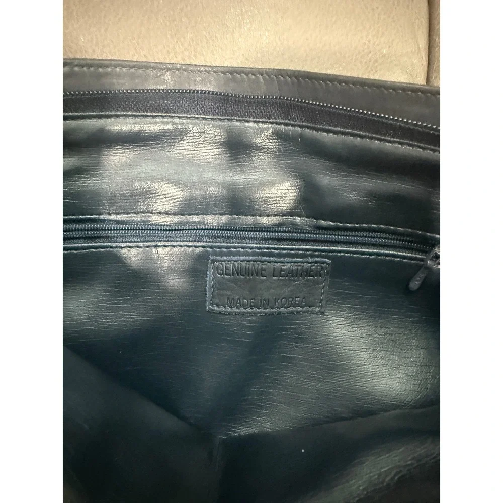 Vintage Navy Blue Pebbled Leather Crossbody Bag Buckle Detail Made‎ in Korea